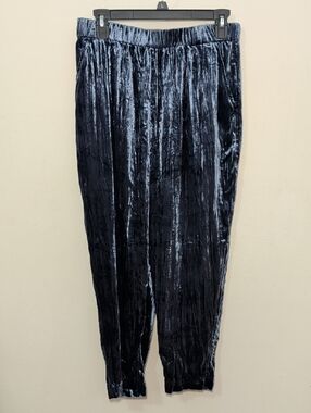 Anthropologie Ett:twa Kinley Crushed Velvet Cropped Pants Blue Women's Size S